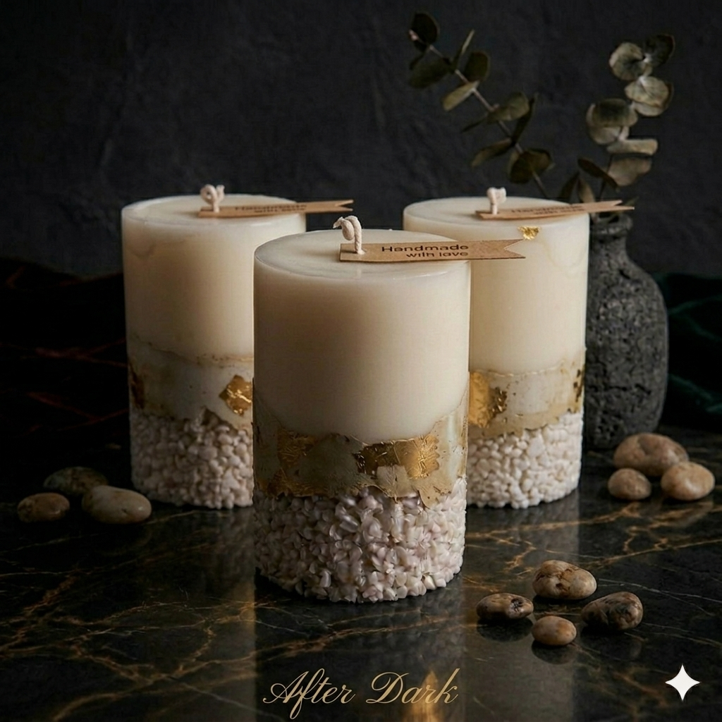 After Dark Stone Pillar Candle - Black Rose Oud Vanilla