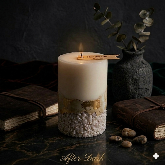 After Dark Stone Pillar Candle - Black Rose Oud Vanilla